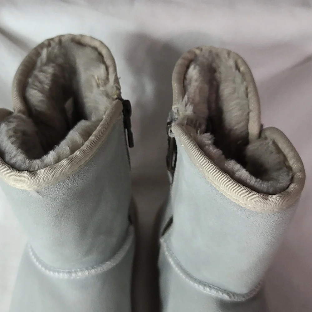 LAM Womens Light Blue Suede? Fur Lined Winter Boots Zips Lace-up Tassle Sz 6 EUC